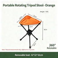 Tabouret pliant rotatif à 360° °   Tabouret de camping pivotant ultra léger 720g, siège trépied, hauteur 40cm, Oxford 600D, pieds antidérapants