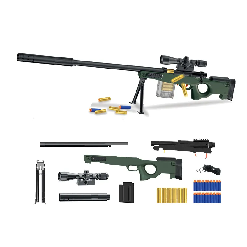 AWM - Jogo de tiro infantil, concha de plástico para jogar balas macias, rifle de atirador de 109 cm, arma de brinquedo AWM para crianças e adultos, novo