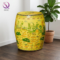 Tabouret Tambour en Céramique Vert Peint à la Main Écologique Style Famille Rose pour Usage Domestique, Extérieur et Jardin