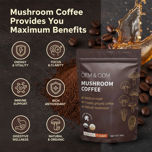 6 hongos en polvo Lions Mane Cordyceps cola de pavo Reishi mezcla Arabica hongo instantáneo café grado alimenticio corteza salvaje 1kg - Product Image 4