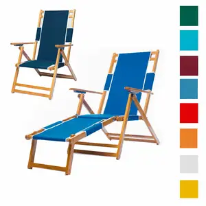 蓝色重型可调木制折叠躺椅室外露台日光浴躺椅，适用于酒店游泳池海滩和水疗休息室