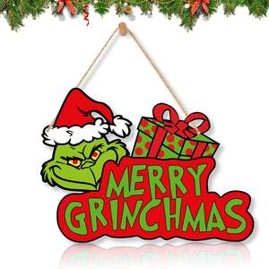 Grinch <b>Christmas</b> <b>Decorations</b> Santa-Shaped Hanging Signs <b>Door</b> <b>Christmas</b> Tree Holiday Decor Ornaments Xmas Craft Use Boxes - Product Image 4