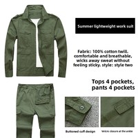 Ensemble chemise et pantalon décontracté d'été en coton 100% pour homme, coupe ample et légère, uniforme tactique de travail, vente en gros