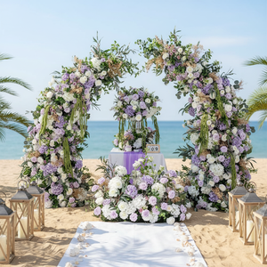 Arco de Flores Artificiales para Bodas al Aire Libre, Arco de Flores Artificiales Morado Personalizado para Decoración de Bodas - Product Image 1