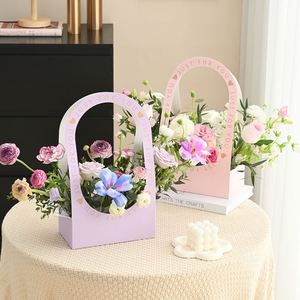 Valentine's Day Floral Art <b>Bouquet</b> Packaging <b>Box</b> Hand-Held Fresh Flower Gift <b>Box</b> Simple English Ivory Board Flower Shop Supplies - Product Image 6
