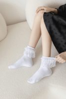 Chaussettes à lacets à volants pour femmes Chaussettes en dentelle perlée