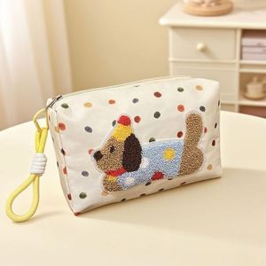 Grands sacs de maquillage en nylon imperméables et écologiques, personnalisés avec un adorable chiot brodé, pochette cosmétique de voyage portable pour femmes, fermeture éclair, doux - Product Image 3