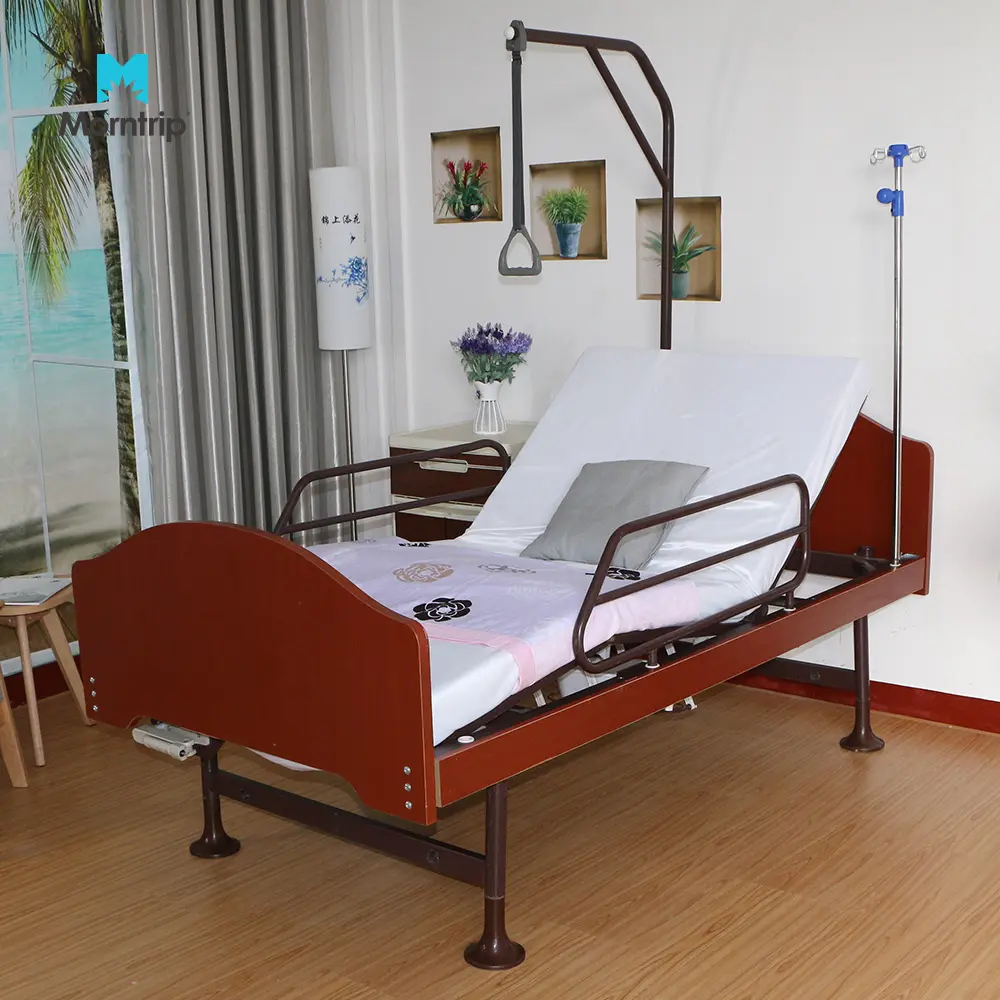 סין יצרן מודרני עץ ריהוט לבית חולים אחת כננת ידנית מוגבה לאחור חולים מיטת לבית סיעוד