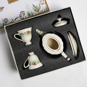 Best Selling European Luxury Ceramic <b>Coffee</b> & Tea Set Fruit Pattern with Gold Border for Home or <b>Gifts</b> - Product Image 1