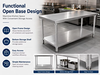 Table de préparation de cuisine modulaire certifiée CE, design plat, avec cadre amovible en tube carré, pour la restauration et les salles de service.