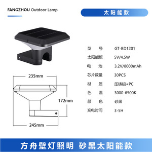 โคมไฟติดผนังภายนอก Fangzhou 30 LED ชิป พร้อมรีโมทคอนโทรล กันน้ำ สำหรับสวน วิลล่า ระเบียง และตกแต่งภูมิทัศน์ - Product Image 5