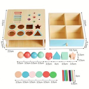 Gemma Toys Montessori Wooden <b>Shaped</b> Building <b>Block</b> Matching Box Early Education Puzzle Coin Operated Teaching Aids Toys for - Product Image 3