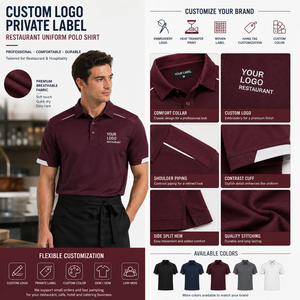 Camisa Polo de Uniforme para Restaurante, Ropa de Trabajo de Lujo Personalizada para Personal, Logotipo Bordado Premium, Etiqueta de Marca, Fabricante para Pedidos al por Mayor - Product Image 3