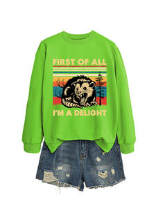 Felpa con Cappuccio Casual da Donna 'First of All I'm Delighted' per Autunno e Inverno, Manica Regolare, Stampa con Colletto Abbottonato - Product Image 4