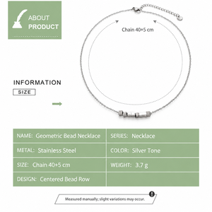 Collier de perles géométriques en acier inoxydable, chaîne fine argentée avec détail facetté central - Product Image 4