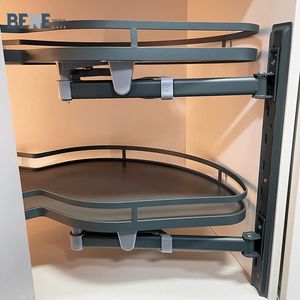 Modern 2-Tier Swing Tray for Kitchen Cabinet Magic <b>Corner</b> Revolving Storage <b>Baskets</b> Space-Saving Swing Trays - Product Image 2