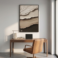 Peinture à l'huile abstraite Wabi Sabi de luxe, peinte à la main sur toile, beige et marron, épaisse et superposée, encadrée