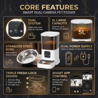 Comedero Inteligente para Mascotas, Moderno y Lujoso, 5L, Control por WiFi y Aplicación, Doble Fuente de Alimentación, Material PP, Impermeable, Venta al Por Mayor OEM