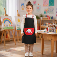 Tablier de cuisine noir imprimé style bistro avec manchons, en polyester respirant à 100 %, pour uniforme de salon, avec ceinture et poches