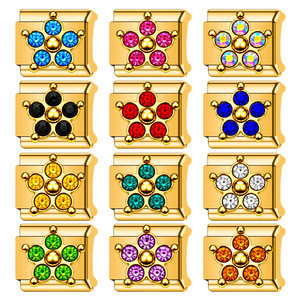 สร้อยข้อมือสแตนเลสสตีลสีทองสไตล์อิตาลีประดับคริสตัลรูปดอกไม้แบบ DIY สร้อยข้อมือยางยืดแบบโมดูลาร์ อุปกรณ์ตกแต่งเครื่องประดับ ขายส่ง - Product Image 2