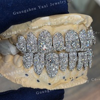 Grillz personnalisés entièrement micro-pavés, coupe brillante, en argent S925, Moissanite D VVS, style Hip Hop, pour dents supérieures/inférieures, de tiers
