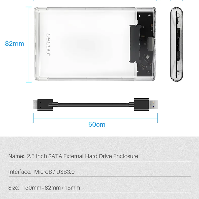 Best Price 2.5 USB 3.0 HDD SSD enclosure Plastic Handisen External Hard Drive case