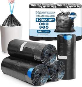 Bolsas de basura CFC de 4 galones con cordón, bolsas de basura pequeñas negras, revestimientos de cubos de basura sin perfume - Product Image 1