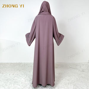 Ensemble Abaya Deux Pièces Kimono Modeste Couleur Unie Personnalisé Dubaï en Tissu Jazz de Haute Qualité pour Femmes Vêtements Islamiques - Product Image 6