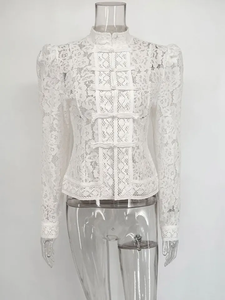 Nuova Camicetta da Donna <span class=keywords><strong>in</strong></span> <span class=keywords><strong>Pizzo</strong></span> Traforato, Stile Vintage, Trasparente, per l'Estate, con Stampa Floreale, Top Elegante per il Lavoro - Product Image 4