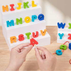 เกมแทงแกรมจับคู่ตัวเลขและตัวอักษรสองด้านแบบขายส่ง กระดานวาดเขียนสำหรับเด็ก บล็อกไม้ร้อยเชือก - Product Image 5