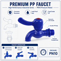 Robinet d'eau à levier unique en PP bleu de Chine, Robinet de puisage en plastique anti-corrosion pour l'irrigation, l'agriculture domestique et l'aquaculture, Vente en gros OEM