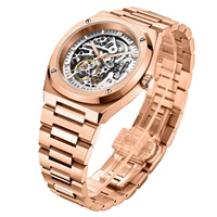 Montre automatique chinoise de luxe pour hommes, avec grand cadran squelette unique, en acier inoxydable doré
