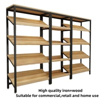Klantspecifieke ijzeren houten displayrek voor supermarkt, geschikt voor vers fruit, groenten, gebak, brood, cake, snacks, noten en andere levensmiddelen.