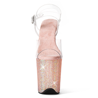 Chaussures de pole dance 20 cm (8 pouces) à plateforme en strass, dessus en PVC transparent pour performance sur scène en boîte de nuit, logo personnalisé OEM