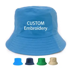 Solid Color Custom Embroidery Logo Cotton Wide Brim Fisherman Caps Blank Custom Plain 15 Colors Black White Bucket Hats For Kids