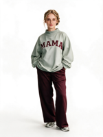Sweat-shirt vert tendance à col montant pour femmes et adolescentes 2026 – Haut d'hiver ample et court à manches longues