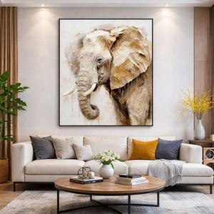 Peinture à l'huile sur toile, peinte à la main, représentant un éléphant réaliste et texturé, pour décoration, œuvre d'art commerciale et architecturale - Product Image 1