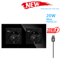 LangYeao EU Duvar Prizi, USB Type-C PD 20W, 16A Temperli Cam Panel 86x86mm V0 Alev Geciktirici ve Güvenlik Kapağı ile