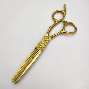 Tijeras de entresacar LJD de 6 pulgadas doradas para peluquería, uso en salón de belleza, tijeras para diestros, hoja estándar de acero inoxidable - Product Image 1