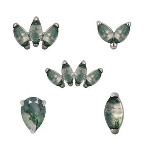 Lotus Wholesale G23 Titane Sertissage griffe Agate mousse Vis à filetage interne Labret Piercing corporel Bijoux fins - Product Image 1