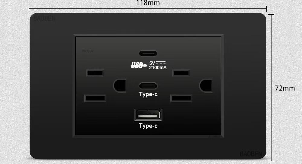Integrated Taiwan Standard 6-Hole Socket with AC & Type-C