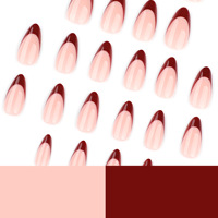 24 faux ongles en amande rouge vin, simples, élégants, patchs d'art d'ongles, réutilisables, couverture complète, amovibles, ongles imprimés, réutilisables
