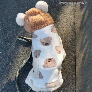 Oso de dibujos animados sólido franela perro capa invierno cálido mascota manta chal para perros pequeños y gatos - Product Image 4