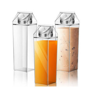 Bouteille d'eau en acrylique réutilisable anti-fuite, style carton de lait, 500ml/1000ml, en plastique transparent, design carré moderne, avec bouchon à vis, pour le camping - Product Image 1