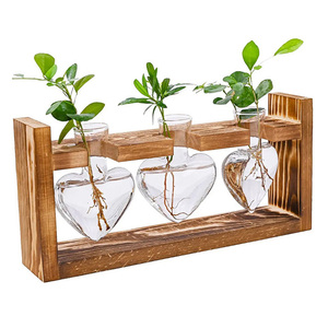 NEW Heart Shape Glass Vase Hydroponic Vases Terrarium Planter With Wooden <b>Stand</b> for Indoor Wedding Desktop Decoration - Product Image 1