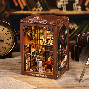 Miniatura de la Biblioteca Crepuscular, Rompecabezas 3D de Madera con Reloj de Pie y Decoración Floral - Product Image 1