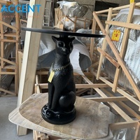 Table d'appoint décorative en fibre de verre avec sculpture de panthère, plateau rond et plat, style vintage avec chaîne décorative, pour entrée de luxe et décoration de salon