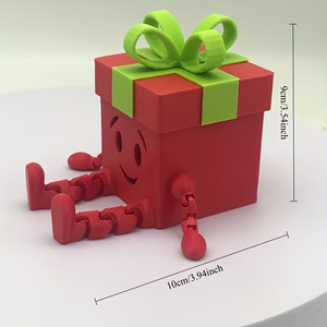 Ornement de boîte cadeau de Noël imprimé en 3D, design de visage souriant articulé, décoration de Noël, ornement créatif de bureau - Product Image 2