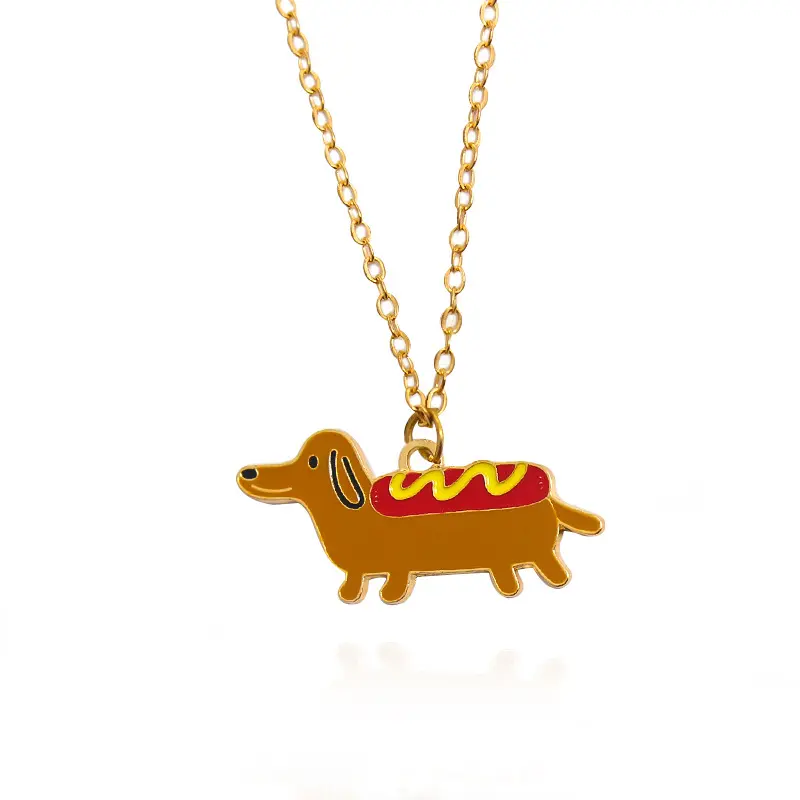 Moda dibujos animados Dachshund perro sándwich creativo colgante collar buenos amigos regalo collar