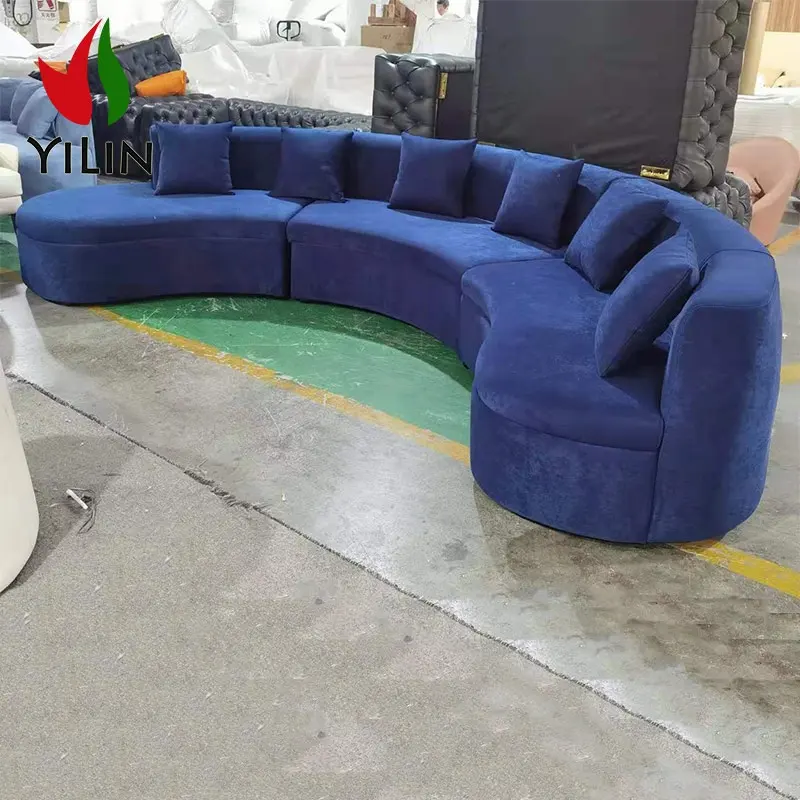 YX1002-sofá Modular de terciopelo con forma curva, mueble de sala de estar, Combinación libre, sofá de tela azul, salón